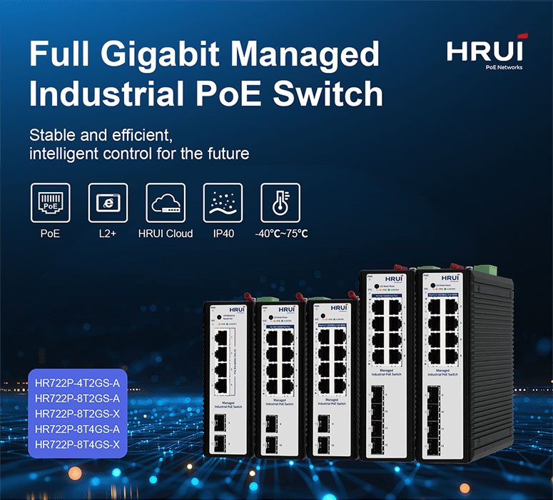 HRUI industrial PoE switch family illustration